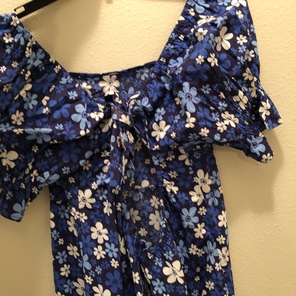 ASOS Influence puff sleeve midi dress in blue floral - Picture 5 of 5